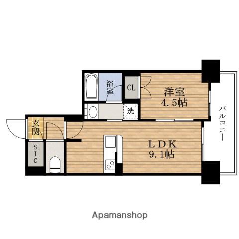 SK RESIDENCE SHINSAIBASHI(1LDK/11階)の間取り写真
