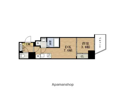 アプリーレ松屋町(1DK/3階)の間取り写真