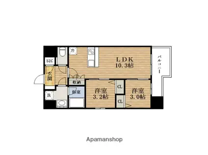 スプランディッド弁天町ウエスト(2LDK/3階)の間取り写真