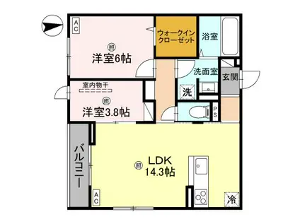 D-ROOM瓜破ノース(2LDK/1階)の間取り写真