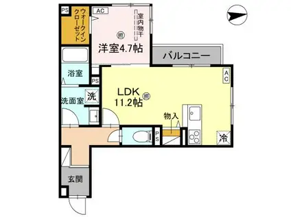 D-ROOM瓜破ノース(1LDK/2階)の間取り写真