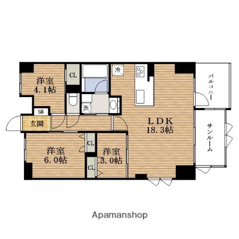 エスレジデンスTANIMACHIROKUCHOME ALO(3LDK/14階)の間取り写真