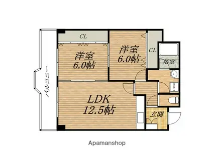 ウィステリア谷町(2LDK/3階)の間取り写真