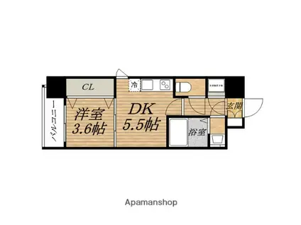 レジュールアッシュウエストレジス(1DK/2階)の間取り写真