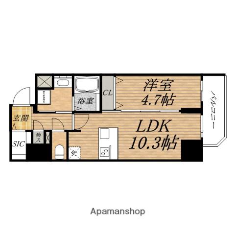 プレサンス堺筋本町駅前SHEL(1LDK/3階)の間取り写真