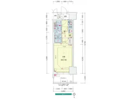 プレサンス谷町九丁目駅前(1K/13階)の間取り写真