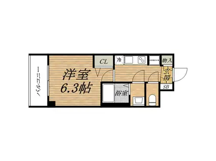 プレサンス大手前ピリオド(1K/11階)の間取り写真