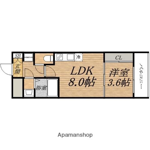 SERENITE北久宝寺(1LDK/9階)の間取り写真