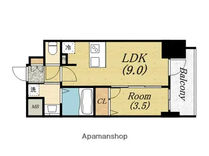 プレサンス立売堀ベルヴィル(1LDK/10階)の間取り写真