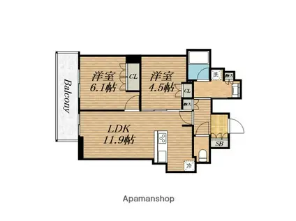 クレヴィアタワー御堂筋本町(2LDK/12階)の間取り写真