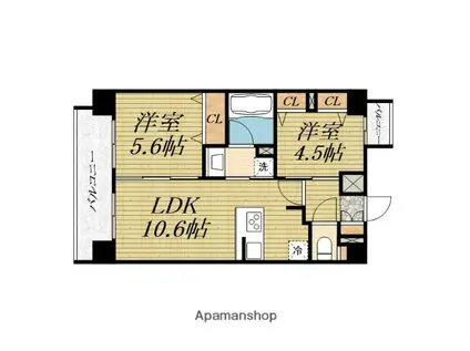 プレサンス堺筋本町EXEBRAN(2LDK/13階)の間取り写真