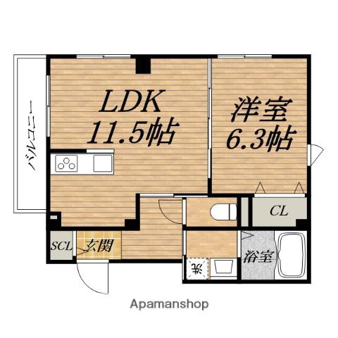 トライセラコート(1LDK/2階)の間取り写真