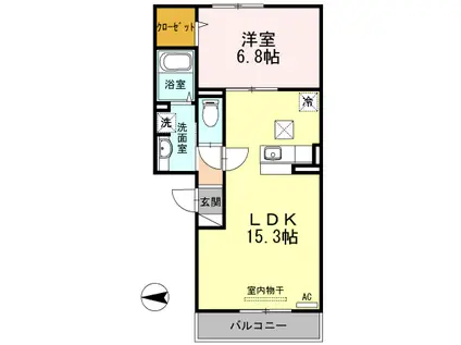 グレイスクレスト旭(1LDK/1階)の間取り写真