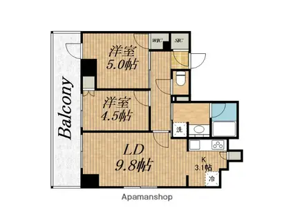 メトライズ森ノ宮中央(2LDK/13階)の間取り写真