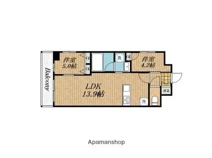 スプランディッド上本町ウエストⅡ(2LDK/7階)の間取り写真