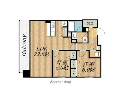 スプランディッド本町東DUE(2LDK/18階)の間取り写真