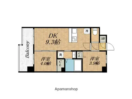 SERENITEFRANC谷町四丁目アリエ(2DK/11階)の間取り写真