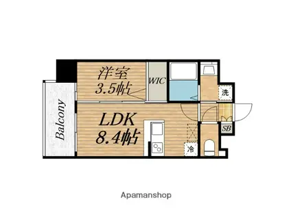 LUXE玉造南(1LDK/14階)の間取り写真