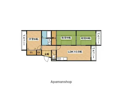 グリーンハイム千里Ⅰ(3LDK/4階)の間取り写真