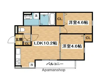 クリエオーレ原町(2LDK/3階)の間取り写真