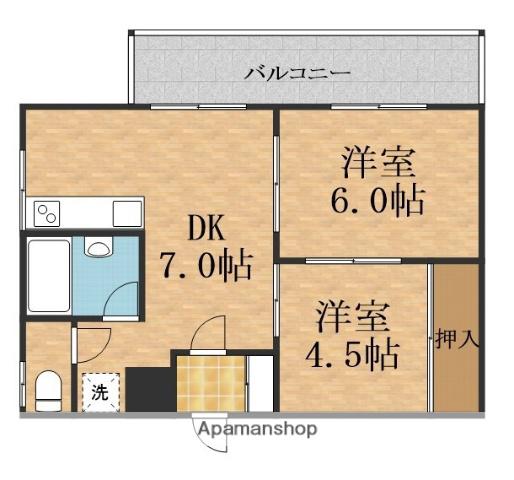 マッセ東野田ハイツ(2DK/4階)の間取り写真
