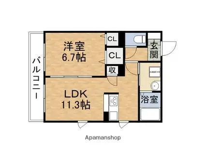 ミルディミル都島(1LDK/1階)の間取り写真