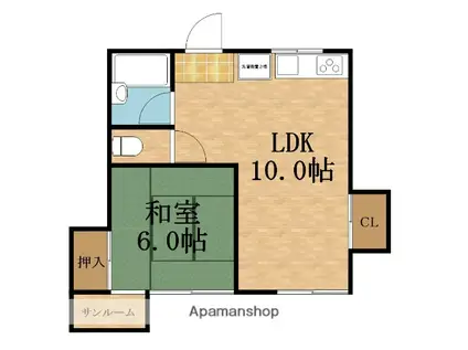 福岡マンション(1LDK/3階)の間取り写真
