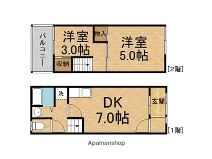 中宮4丁目テラスハウス(2DK/1階)の間取り写真