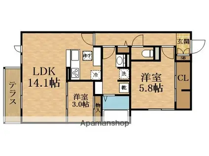 CLASHIST新森(2LDK/1階)の間取り写真