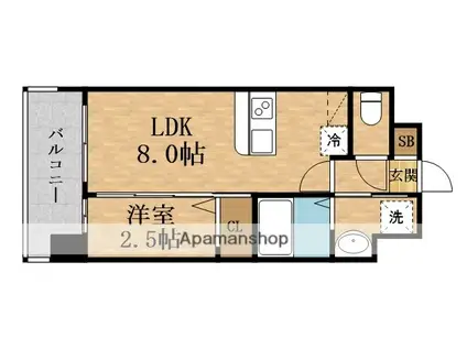 LUXE玉造南(1LDK/11階)の間取り写真