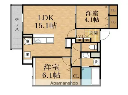 スペチアーレ城北公園(2LDK/1階)の間取り写真