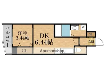 クローバー・グランデ今里(1DK/1階)の間取り写真