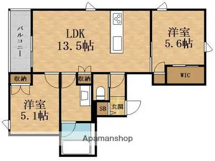 内代レジデンスサウス(2LDK/2階)の間取り写真