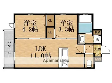 中野町2丁目新マンション(2LDK/9階)の間取り写真