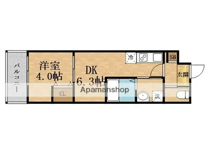 ALEGRIA守口金下町(1DK/4階)の間取り写真