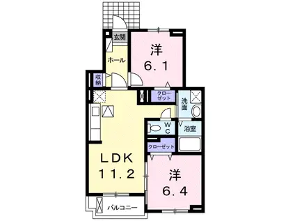穴師台ハイツ(2LDK/1階)の間取り写真