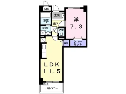 ラ ヴィ カルム(1LDK/2階)の間取り写真