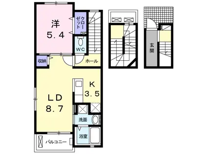 プチフローラ 北野田Ⅰ(1LDK/3階)の間取り写真