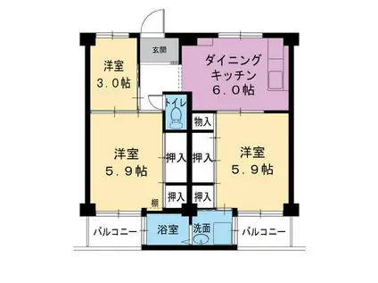 ビレッジハウス葛ノ葉 4号棟(3DK/3階)の間取り写真