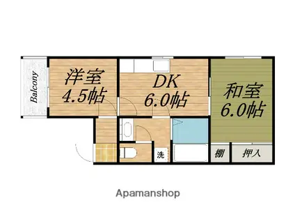 コーポ福知苑Ⅱ(2DK/4階)の間取り写真