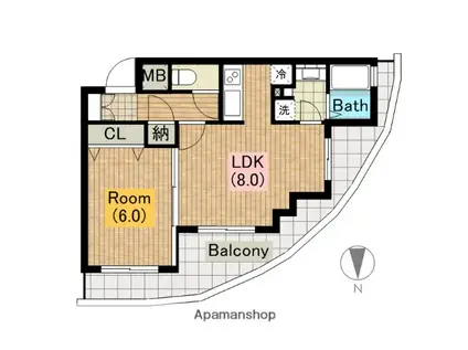 ジェルメ河善(1LDK/2階)の間取り写真