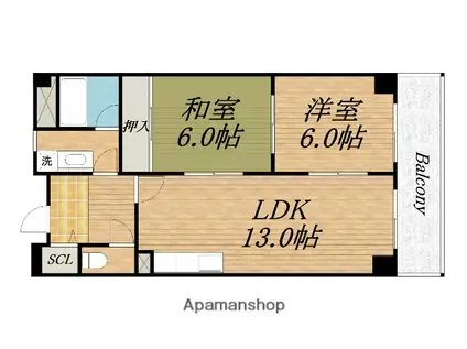 パレス中もず(2LDK/4階)の間取り写真