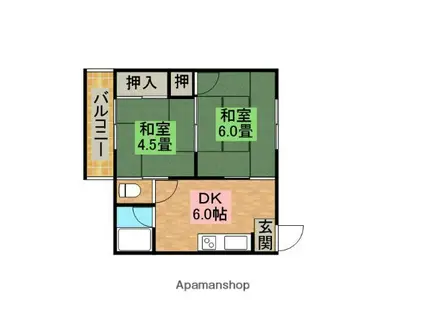 百舌鳥グリーンハイツ(2DK/4階)の間取り写真