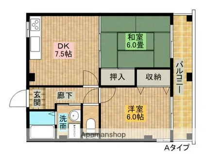シャトー中三(2DK/3階)の間取り写真