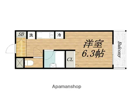 シュプレーム堺(1K/2階)の間取り写真