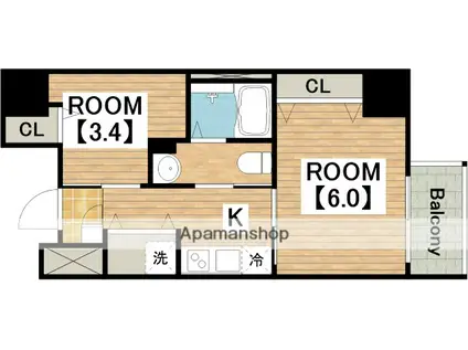 ディアコート宿屋町(1LDK/1階)の間取り写真