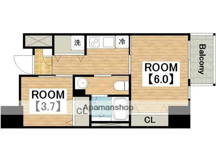 ディアコート宿屋町(2K/1階)の間取り写真