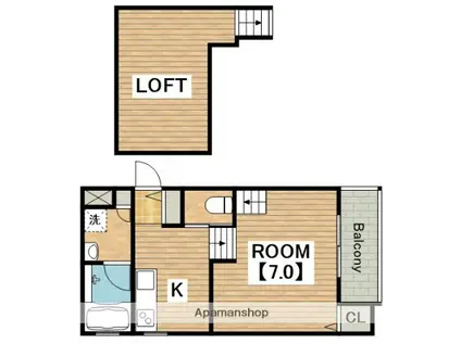 LUXE浜寺B棟(1K/2階)の間取り写真