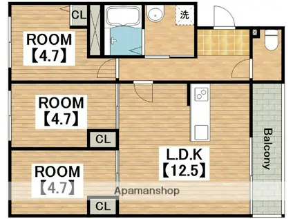 CHAINON高石(3LDK/3階)の間取り写真