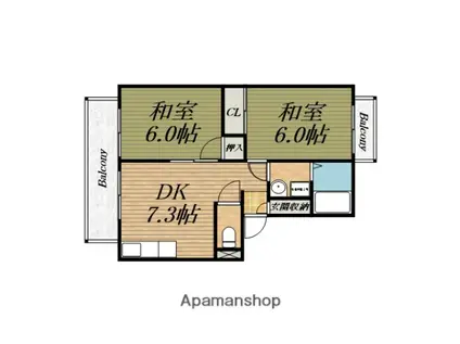 アッシュ上野芝(2DK/1階)の間取り写真